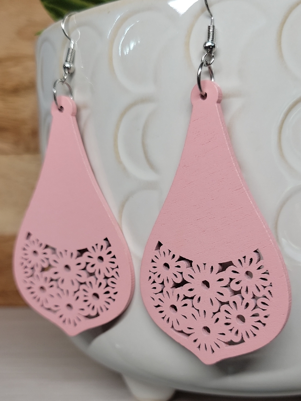 Pink Daisy Floral Teardrop Dangle Earrings - Women Jewelry